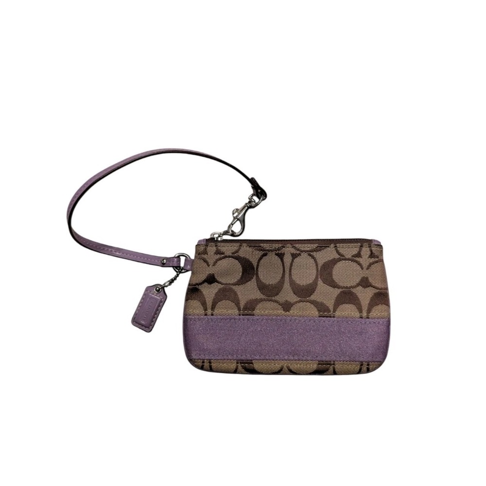 Authentic Coach Signature Canvas Light Purple Stripe Jacquard Wristlet EUC